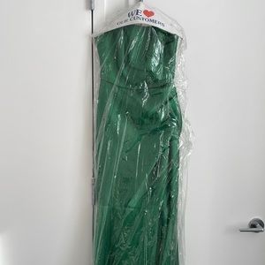 badgley mischka green satin gown